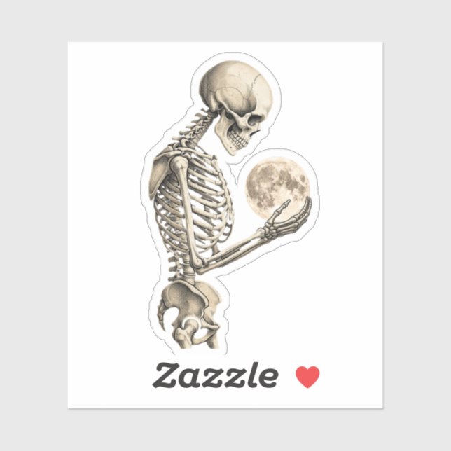 Sticker Squelette au clair de lune vintage tenant la plein (Feuille)