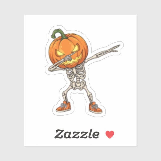 Sticker Squelette avec tête Citrouille Dab Dance Halloween (Feuille)