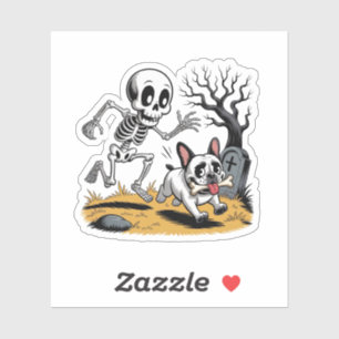 Sticker Squelette contre Bouledogue Français – Poursuite d