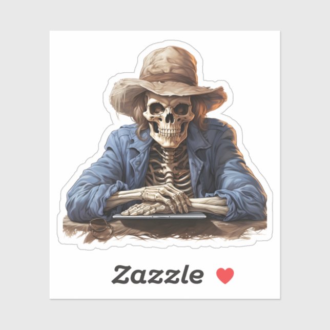 Sticker Squelette de dessin portant Cowboy Casquette Hallo (Feuille)
