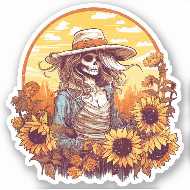 Sticker Squelette De Femme Occidentale Avec Tournesol Auto (Devant)