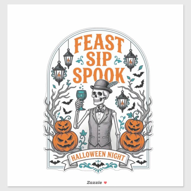 Sticker Squelette de fête de citrouille Halloween Fête Buv (Feuille)