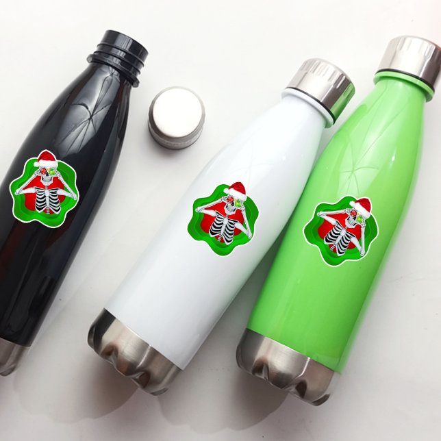 Sticker Squelette de Noël Squelette de Père Noël Ornements (Fun skeleton vinyl stickers for Christmas.)