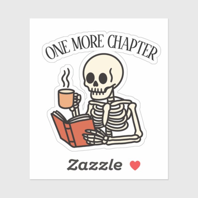 Sticker Squelette de passionné de livres Just One More Cha (Feuille)