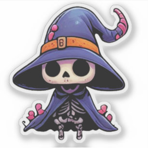 Sticker Squelette de Sorcière Mignon - Halloween Kawaii