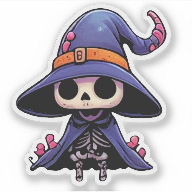 Sticker Squelette de Sorcière Mignon - Halloween Kawaii (Devant)