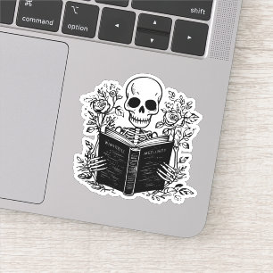 Sticker Squelette lecture livre romance sombre
