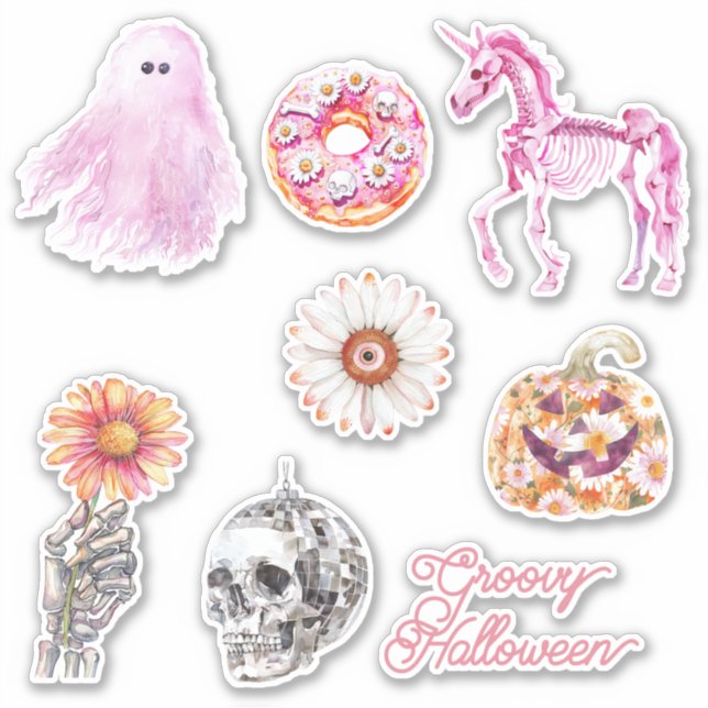 Sticker Squelette licorne fantôme main groovy Halloween (Devant)