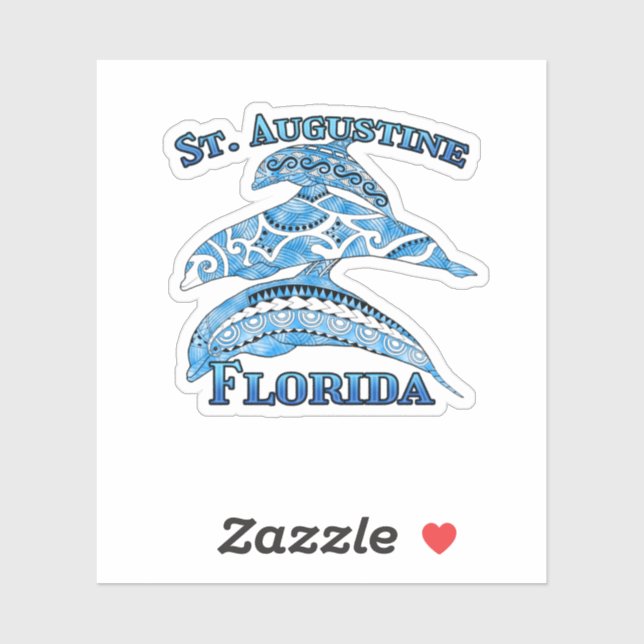 Sticker St. Augustine Floride Vacation Dauphins tribaux (Feuille)