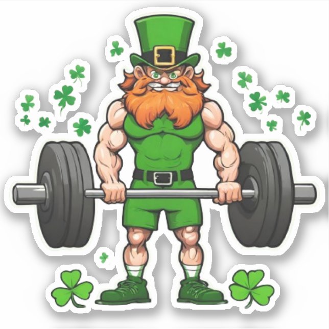 Sticker St. Patrick's Day Drôle Leprechaun Barbell Gym (Devant)
