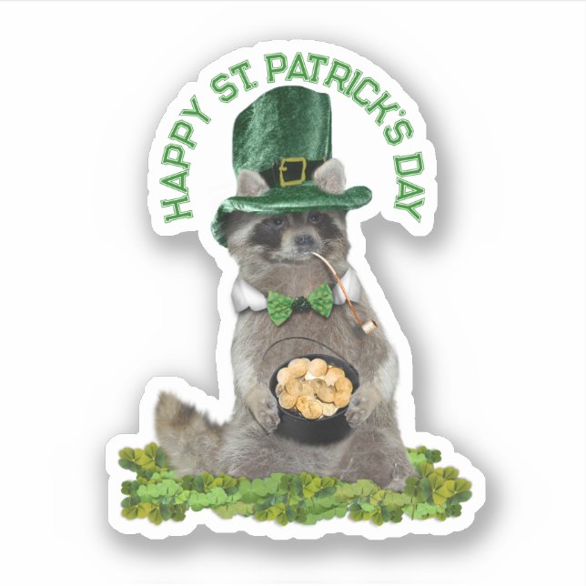 Sticker St Patrick's Day - Lucky Raccoon (Devant)