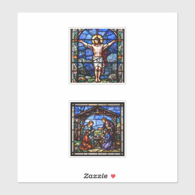 Sticker Stained Glass Christian Art Set – Crucifixion & Na (Feuille)