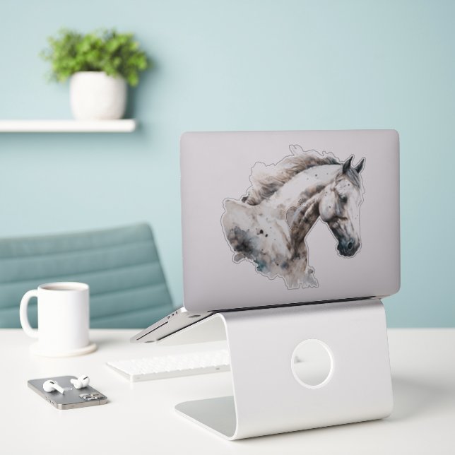 Sticker Stallion blanc | Conception aquarelle | Applicable (Ordinateur portable sur le bureau)