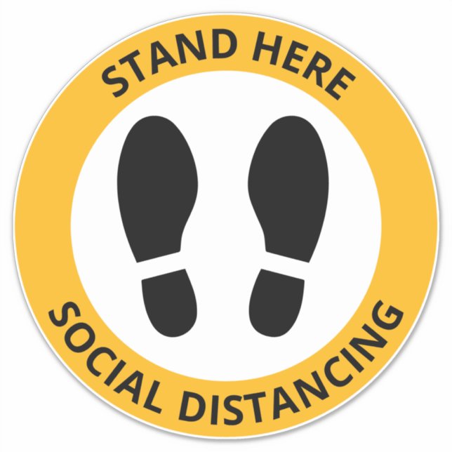 Sticker Stand Ici Social Distancing Empreinte Moderne (Devant)