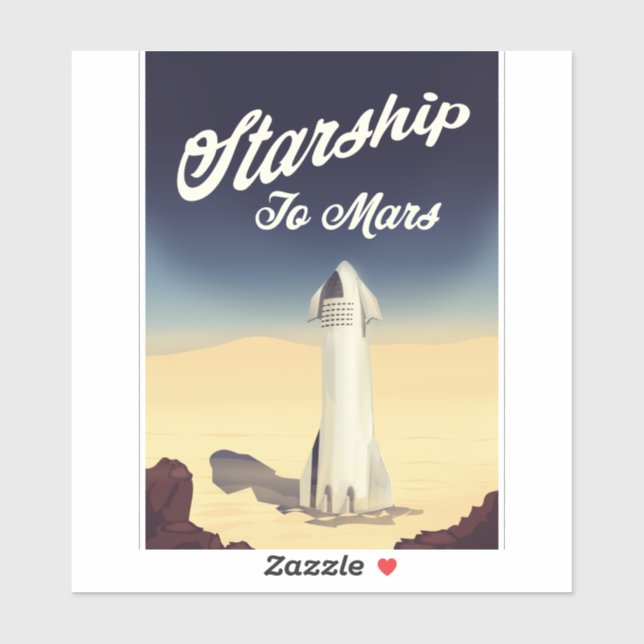 Sticker Starship to Mars Voyage spatial de style vintage. (Feuille)
