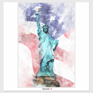 Sticker Statue de la Liberté avec aquarelle drapeau