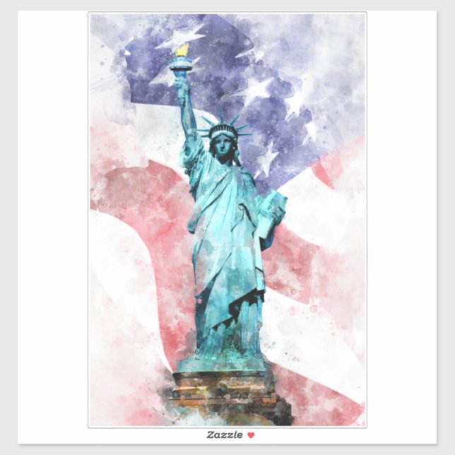 Sticker Statue de la Liberté avec aquarelle drapeau (Feuille)