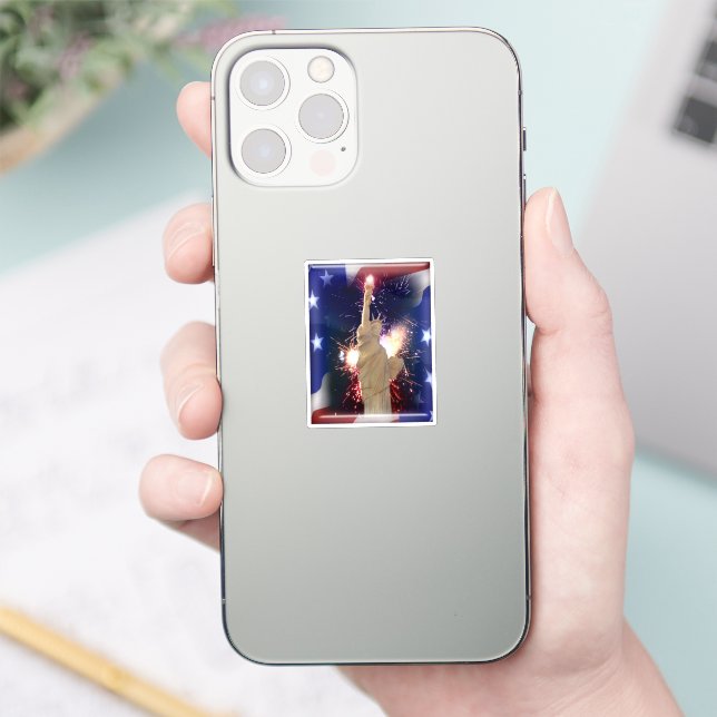 Sticker Statue de la Liberté avec feux d'artifice du 4 jui (Téléphone)