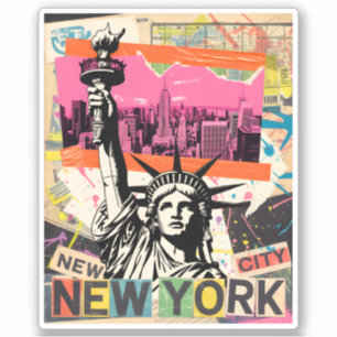 Sticker Statue de la Liberté de New York City Collage Rétr