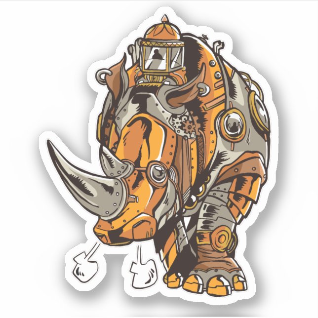 Sticker Steampunk Armor RHINO Mécanique Geek Chic (Devant)