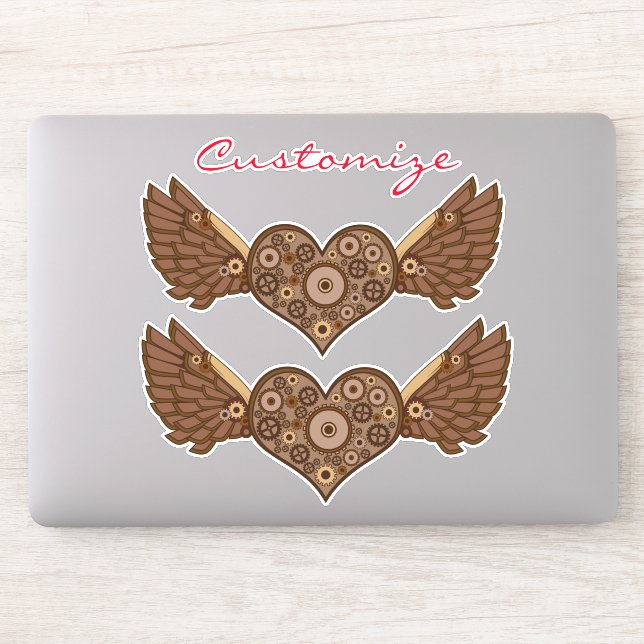 Sticker Steampunk Coeur ailé avec engrenages Thunder_Cove (Ordinateur)