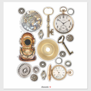 Sticker Steampunk Montre de poche Gears Skeleton Keys coll