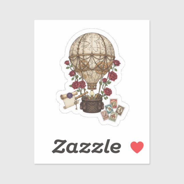 Sticker Steampunk Vintage Hot Air Balloon Adventure design (Feuille)