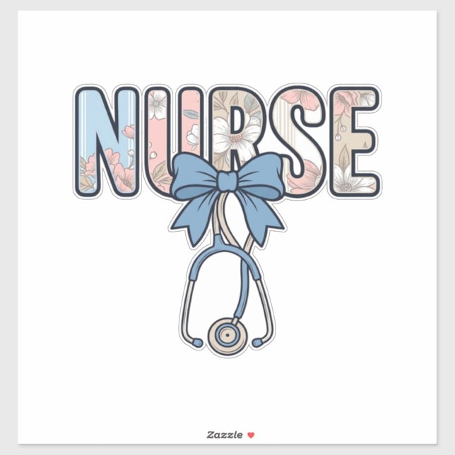 Sticker Stéthoscope Nurse Bow Floral Vintage (Feuille)
