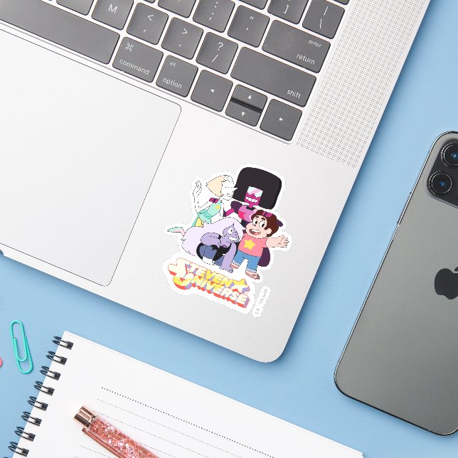 Sticker Steven Universe | Crystal Gem Group Huddle (Ordinateur portable avec iPhone)