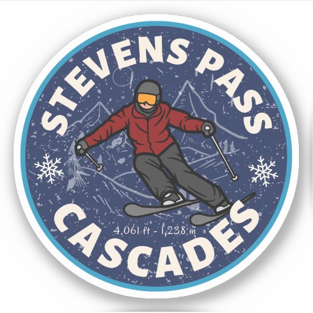 Sticker Stevens Pass, chaîne des Cascades piste de ski de  (Devant)