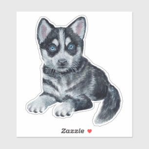 Sticker Stick Sibérien Husky Puppy Cartoon Chien