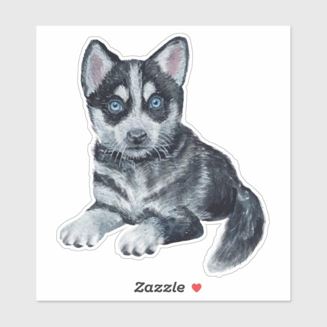 Sticker Stick Sibérien Husky Puppy Cartoon Chien (Feuille)