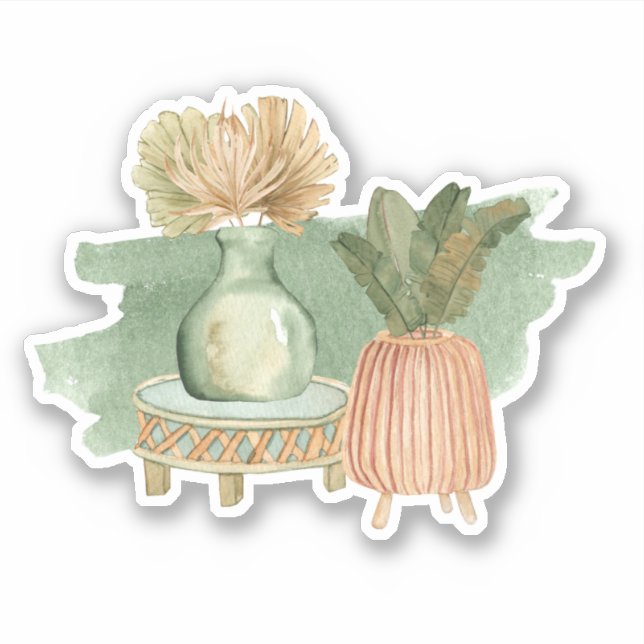 Sticker Stick vert Cute Boho Floral Pastel Leaf (Devant)