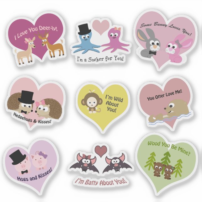Sticker Sticker Puns d'Amour animal mignon et drôl (Devant)