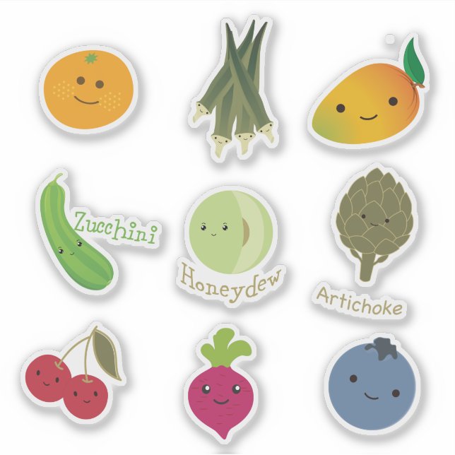Sticker Sticking Set Frutis & Vegetables Cute Kawaii (Devant)
