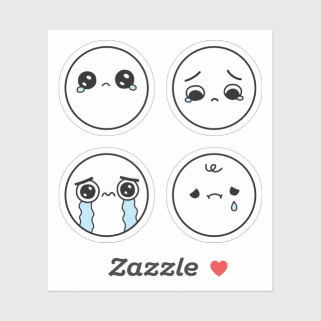 Sticker Stickset Emoji quatre faces tristes (Feuille)