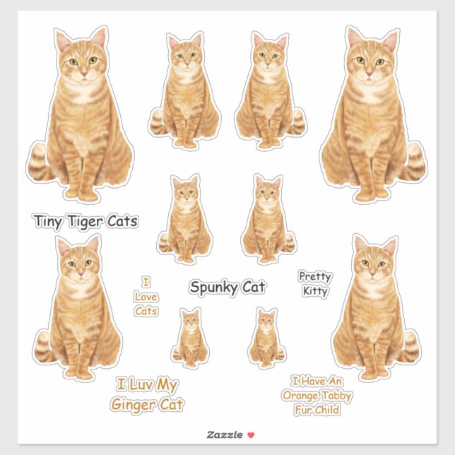 Sticker Sticleur Lg Tabby Chat Orange (Feuille)