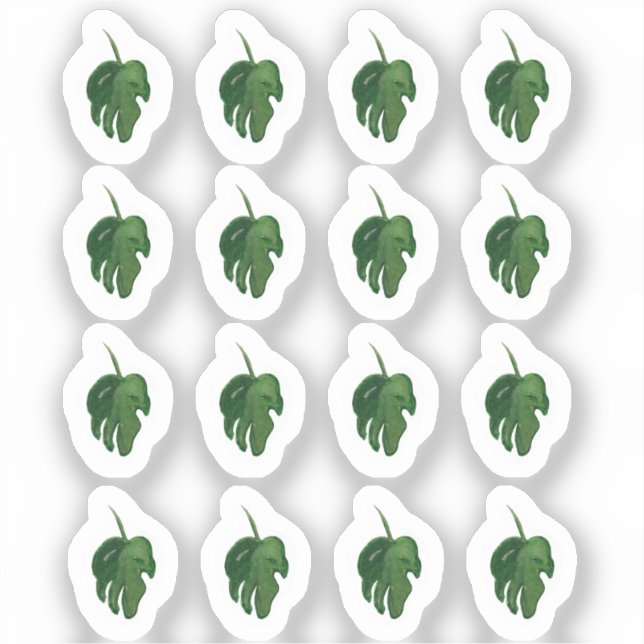 Sticker Sticleur vert feuille d'aquarelle Monstera (Recto)