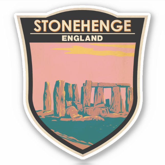 Sticker Stonehenge Art Retro Illustration (Devant)
