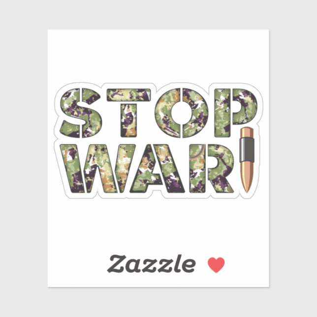 Sticker Stop War Message in Camouflage Text with Bullet (Feuille)