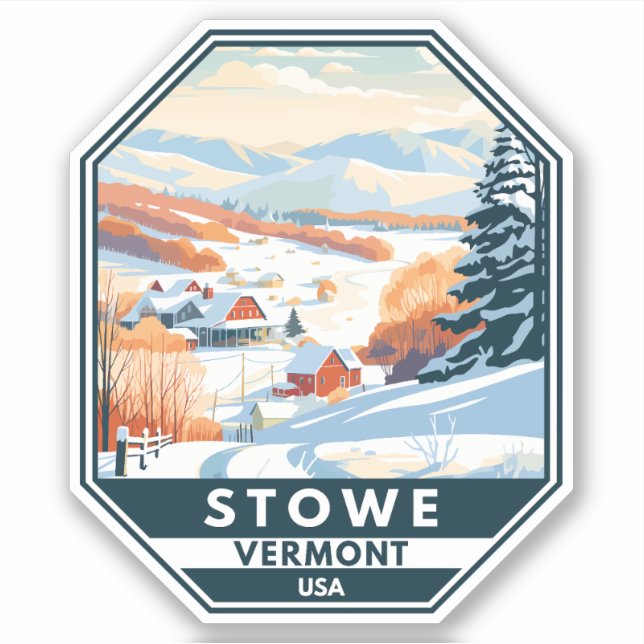 Sticker Stowe Vermont Vintage hiver (Devant)
