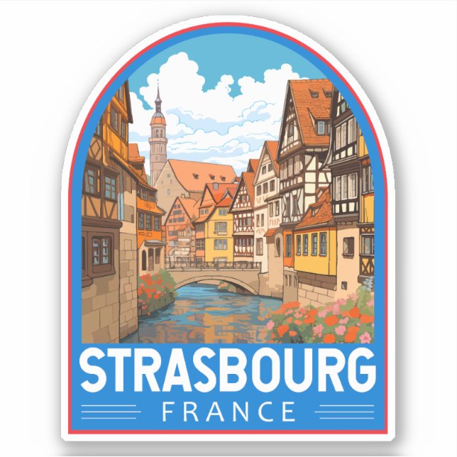 Sticker Strasbourg France Travel Art Vintage (Devant)