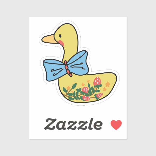 Sticker Strawberry Yellow Duck Lady With Blue Bowtie (Feuille)