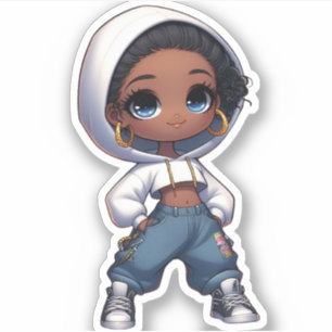 Sticker Streetstyle mignonne chibi noire fille