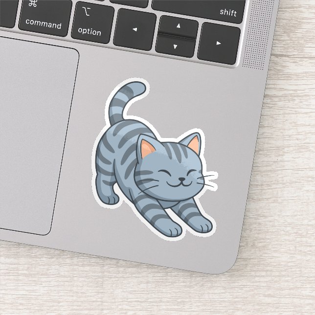 Sticker Stretching Grey Tabby Cat (Détail)