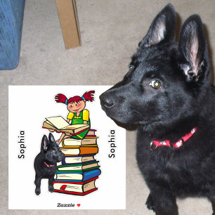 Sticker Study Buddy GSD Puppy School Girl Ajouter un nom,