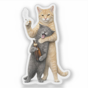 Sticker Stupid Cool Funny Cat Meme — Chat qui Fume & Boit