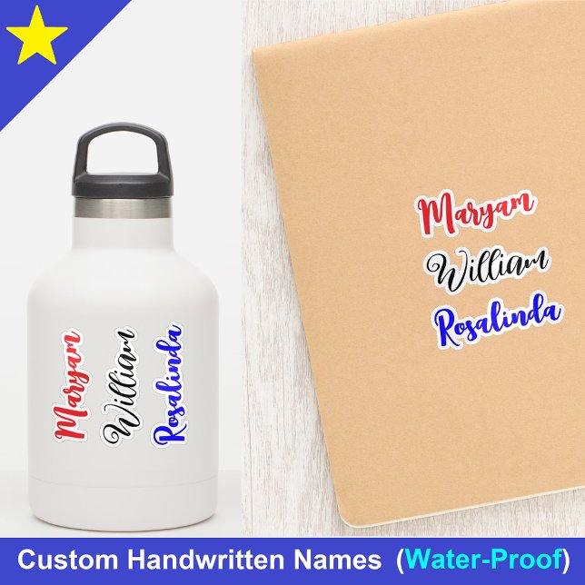 Sticker Stylé 3 Noms, Texte Personnalisé Script Bouteille  (Custom text stickers
Stylish name stickers
Water bottle labels)