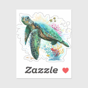 Sticker Style d'aquarelle sous-marine de tortue marine