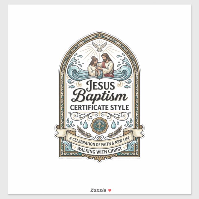 Sticker Style de certificat de baptême de Jésus Certificat (Feuille)